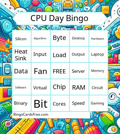 CPU Day Word Bingo Cards Free Pdf Printable Game, Title: CPU Day Bingo