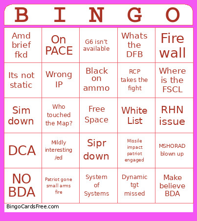 CPX Bingo Card