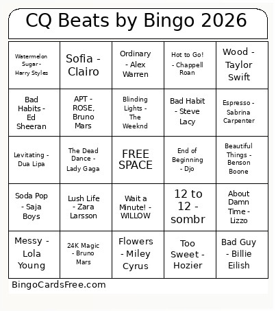 CQ Beats By 2026 Bingo Card