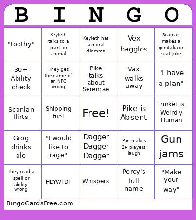 CR: Vox Machina Bingo