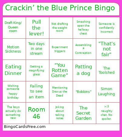 Crackin’ The Blue Prince Bingo Card