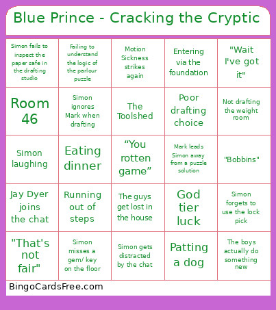 Cracking The Cryptic - Blue Prince Bingo Card