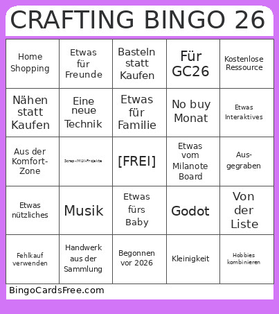 CRAFTING 26 Bingo Card