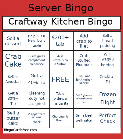 Craftway Kitchen Bingo Card