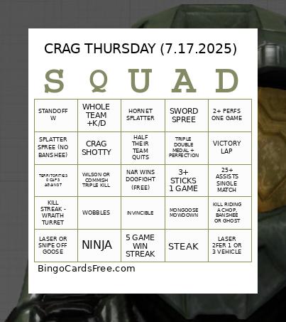 CRAG THURS Bingo