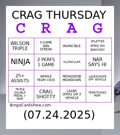 crag thursday 7.24.25 Bingo