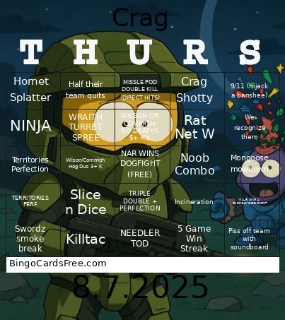 Crag Thursday 8.7.2025 Bingo Card
