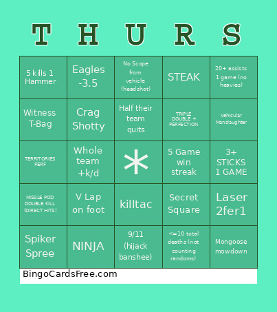 Crag Thursday 9.04.2025 Bingo Card