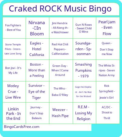 Craked ROCK Music Bingo