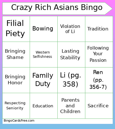 Crazy Rich Asians Bingo Card