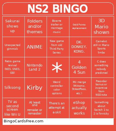 Crazy Switch 2 Bingo Card