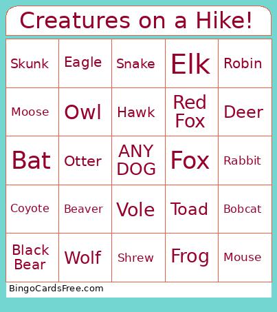 Creatures on a Hike! Bingo
