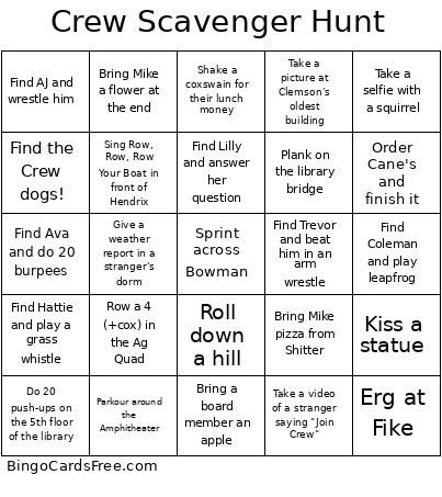 Crew Scavenger Hunt Bingo Card