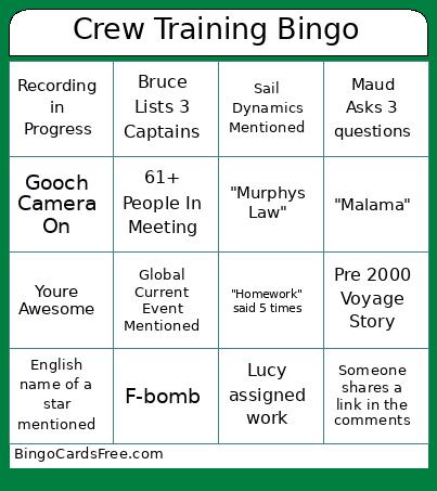 Crew Training Bingo