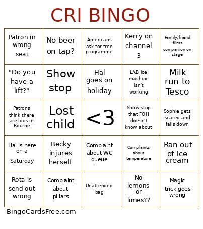 Cri1 Bingo Card