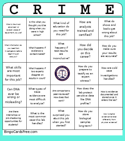 Crime Lab Bingo Card