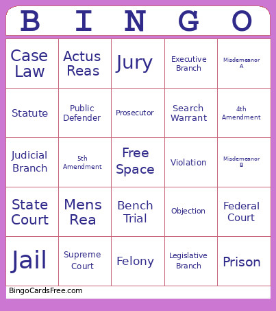 Criminal Justice Bingo Card