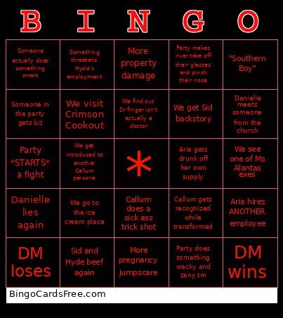 Crimson Bingo Card