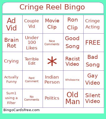 Cringe Reel Bingo Card