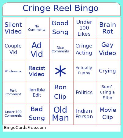 Cringe Reel Bingo Cards Free Pdf Printable Game, Title: Cringe Reel Bingo