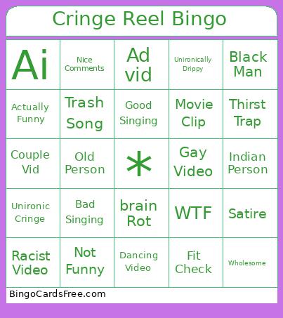 Cringe Reel Bingo Card