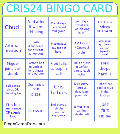 Cris Discord Bingo Card