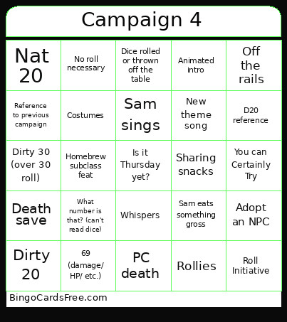 Critical Role : Campaign 4 Bingo Card