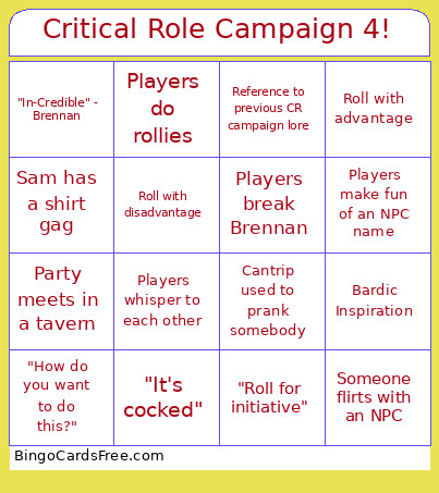 Critical Role Campaign 4! Bingo Card