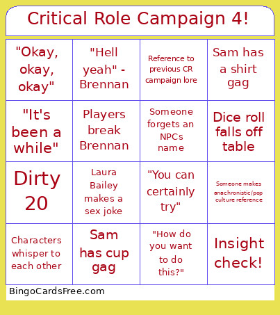 Critical Role Campaign 4! Bingo Card