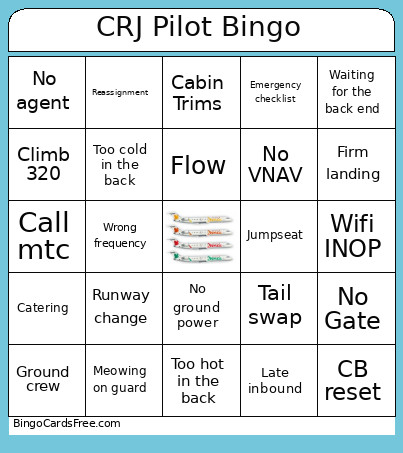 CRJ Pilot Bingo Card