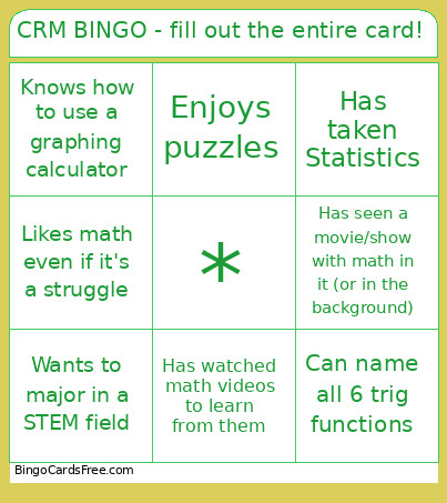 CRM - Fill Out The Entire ! Bingo Card