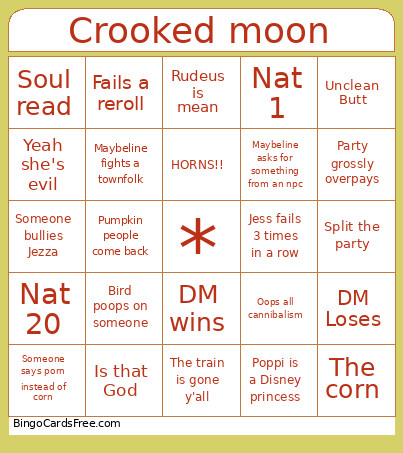 Crooked Moon Bingo Card