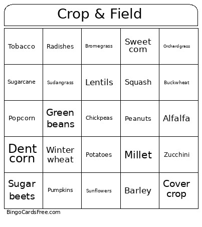 Crop & Field Bingo Card