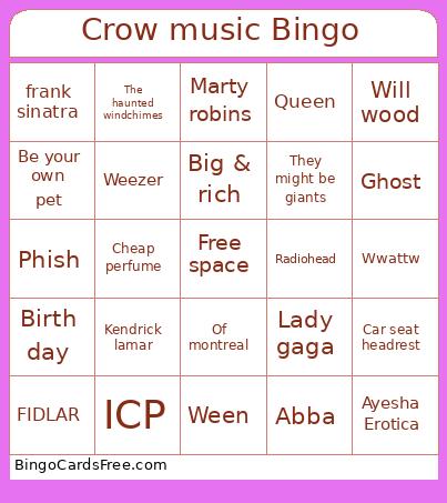 Crow Music Bingo Card