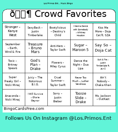 🎶 Crowd Favorites Bingo Card
