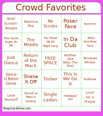 Crowd Favorites Bingo Card
