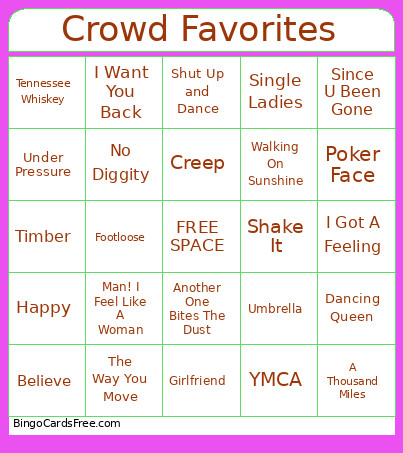 Crowd Favorites Bingo Card