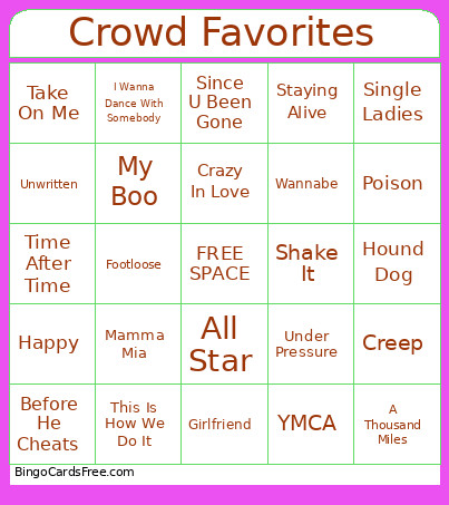 Crowd Favorites Bingo Card