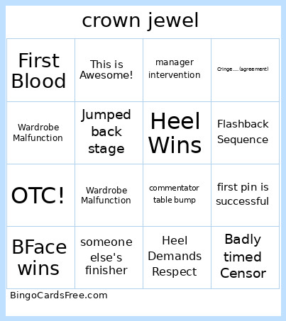 Crown Jewel Bingo Card