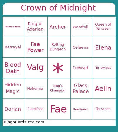 Crown Of Midnight Bingo Card