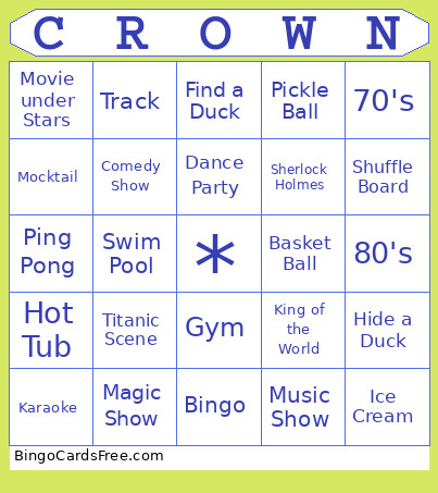 Crown Princess Bingo Card