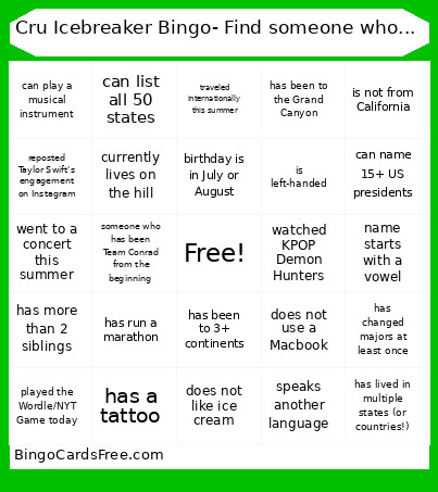 Cru Icebreaker - Find Someone Who... Bingo Card