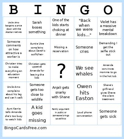 Cruise Bingo Card