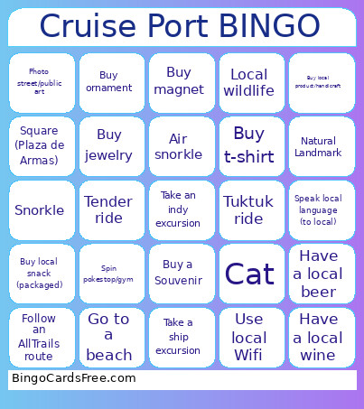Cruise Port Bingo Card