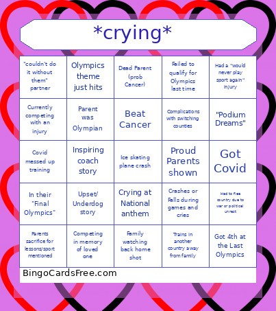 *crying* Bingo Card