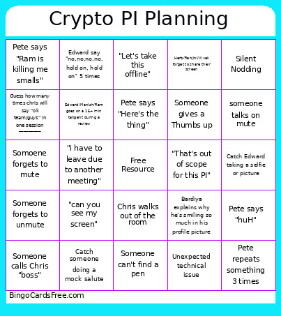 Crypto PI Planning Bingo Card
