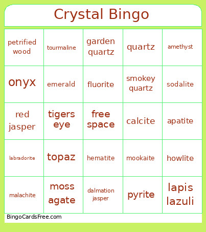 Crystal Bingo Card