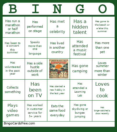 CS Summer Fest Bingo Card