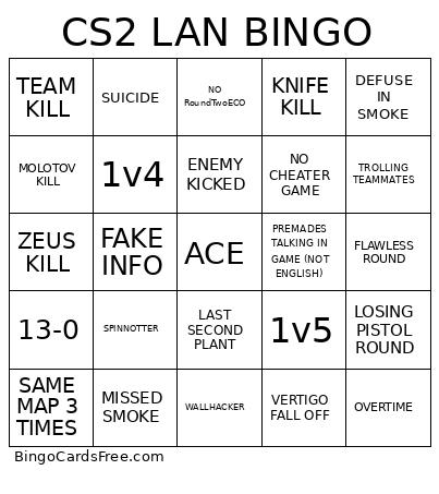 CS2 LAN Bingo Card
