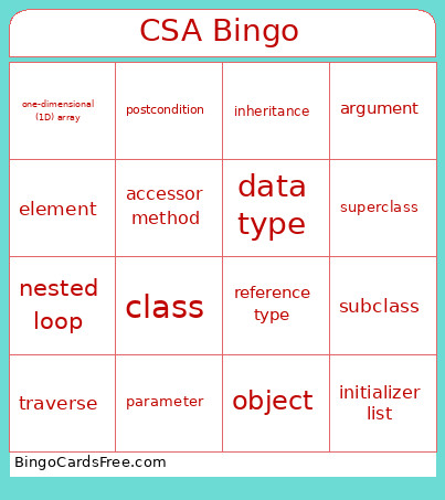 CSA Bingo Card